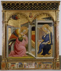 Bebudelsen, ca. 1430 (tempera og bladguld på panel)